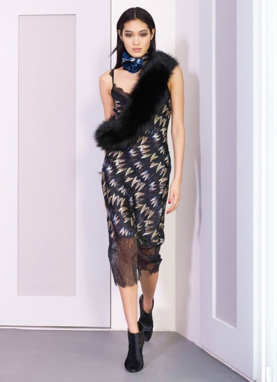 Diane Von Furstenberg Margarit Slip Midi Dress US 6 100% Silk Lace Black Print